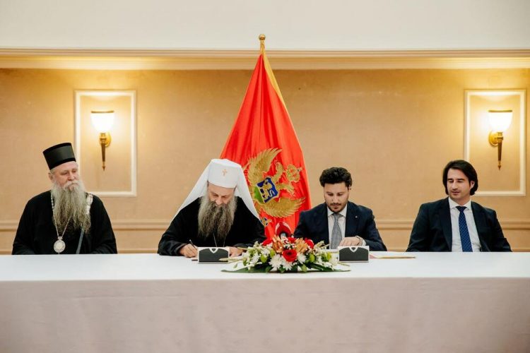 potpisivanje temeljnog ugovora dritan abazović patrijarh porifirije spc