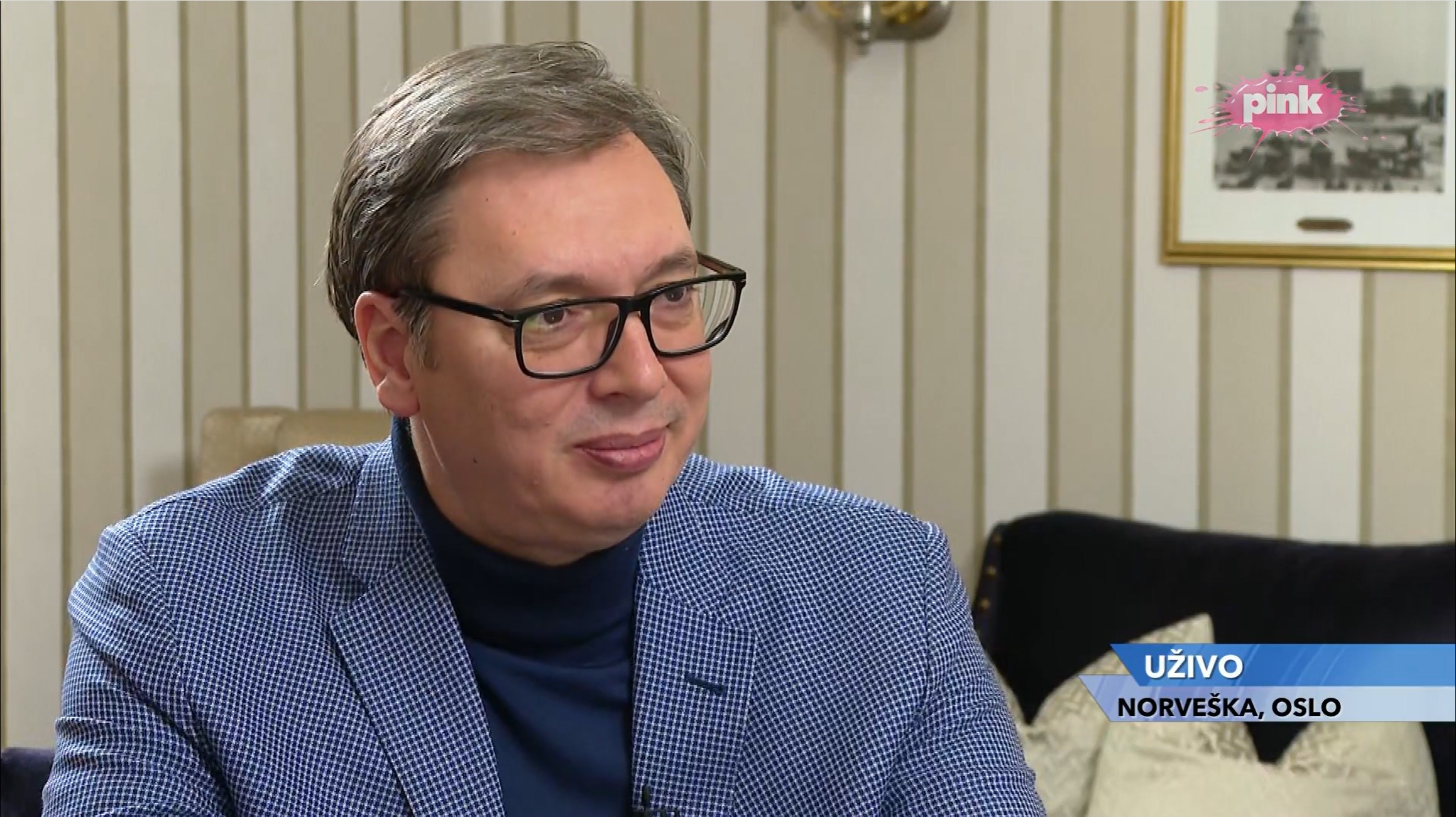 Aleksandar Vučić iz Osla; Foto: Printscreen/TV Pink