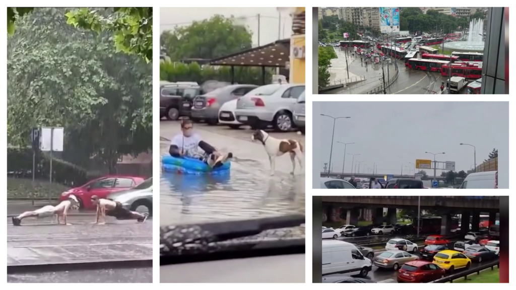 Poplave u Beogradu napravile totalni haos: Potoci teku ulicama, čovek pluta u gumenom čamcu