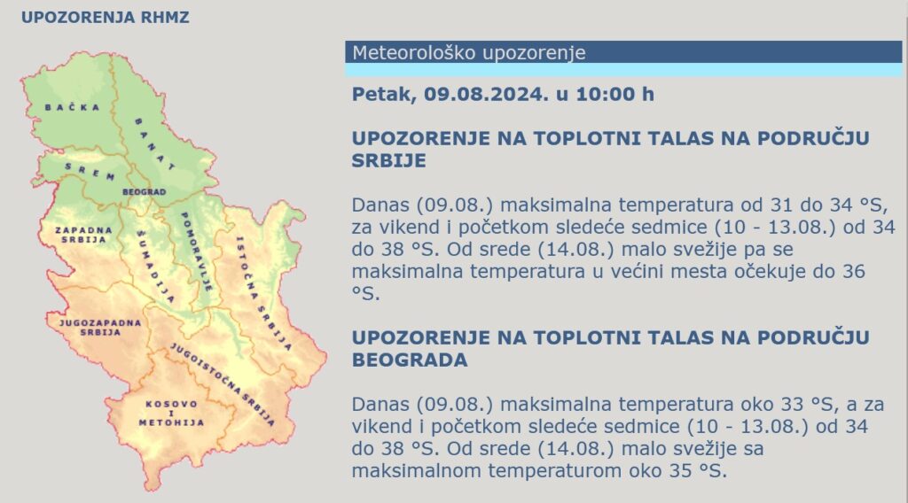 Vremenska prognoza, upozorernja i najave, meteoalarm, vreme, prognoza RHMZ