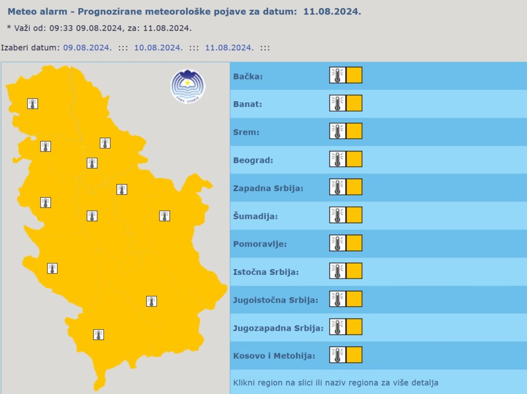 Vremenska prognoza, upozorernja i najave, meteoalarm, vreme, prognoza RHMZ