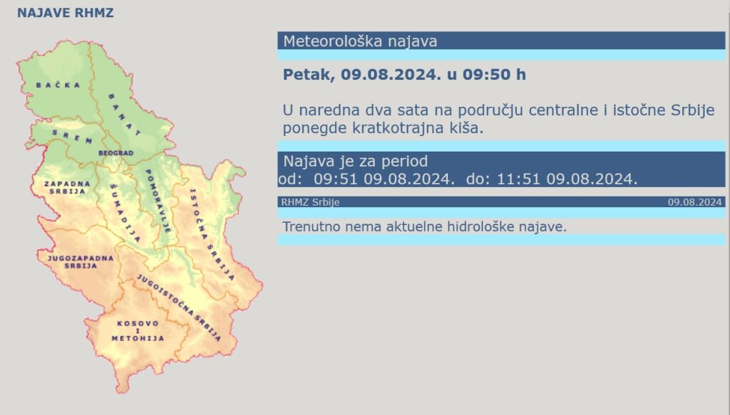 Vremenska prognoza, upozorernja i najave, meteoalarm, vreme, prognoza RHMZ