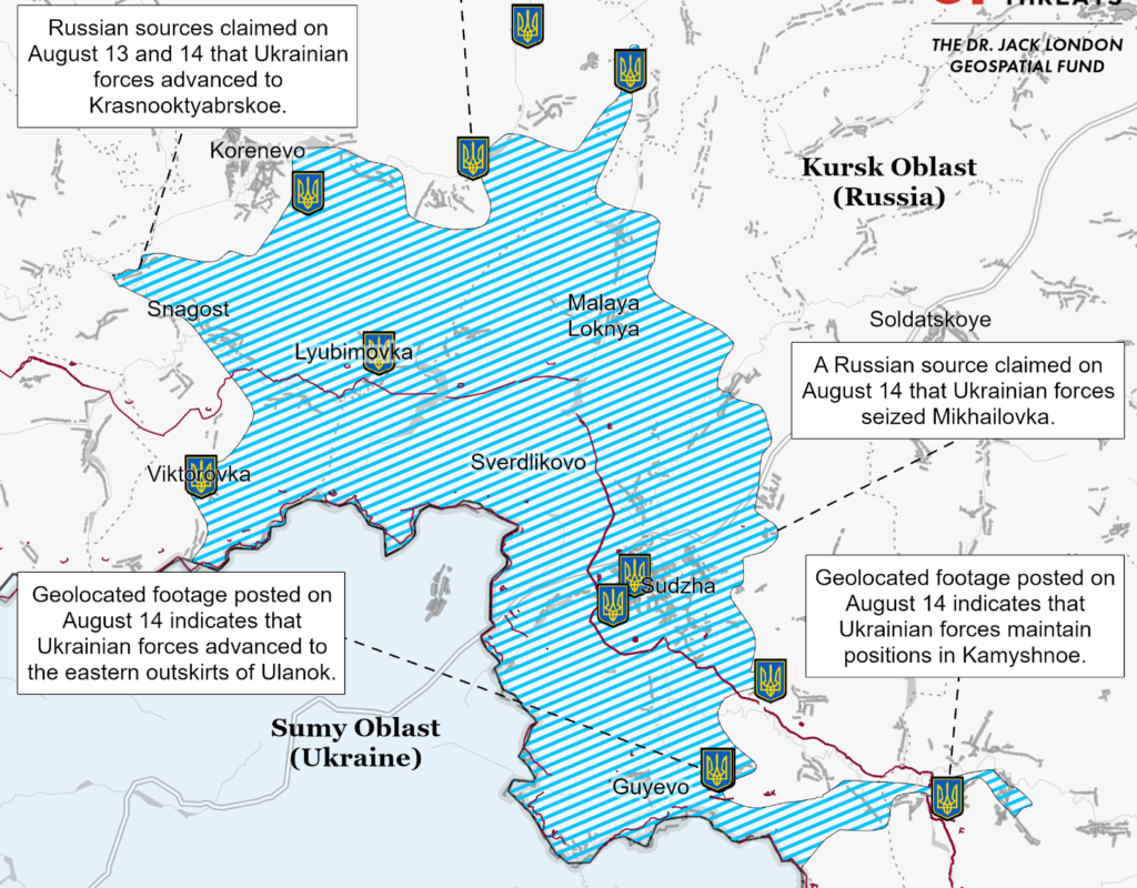 Mapa pokazuje koju je teritoriju zauzela ukrajinska vojska u Kursku 