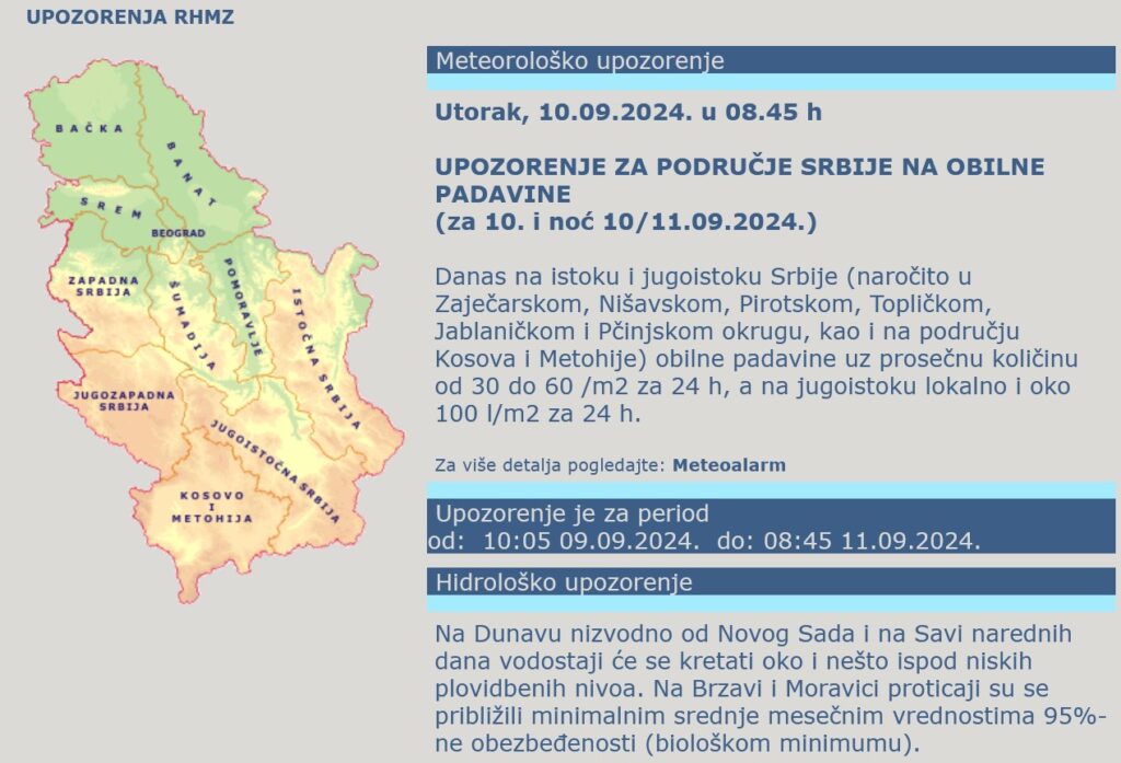 Vremenska prognoza, upozorenja i najave, mapa, grafika