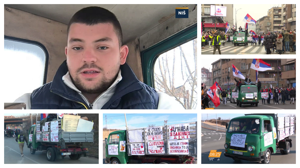 Tamićem iz Niša do Kragujevca: Student Mihajlo je postao zvezda protesta jer je svojim kamionom bio pratnja kolegama u studentskom maršu