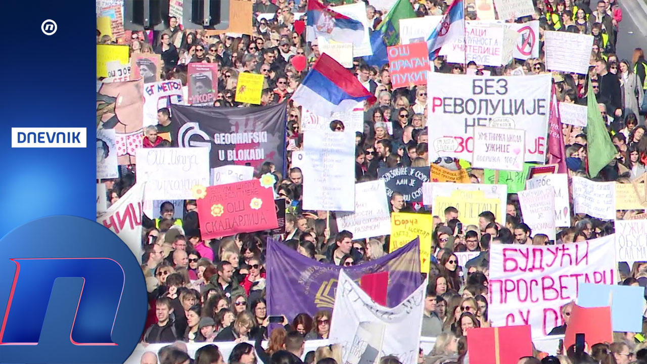 Pogledajte kako je protekao višesatni protest prosvetara i studenata u Nemanjinoj ispred ministarstva