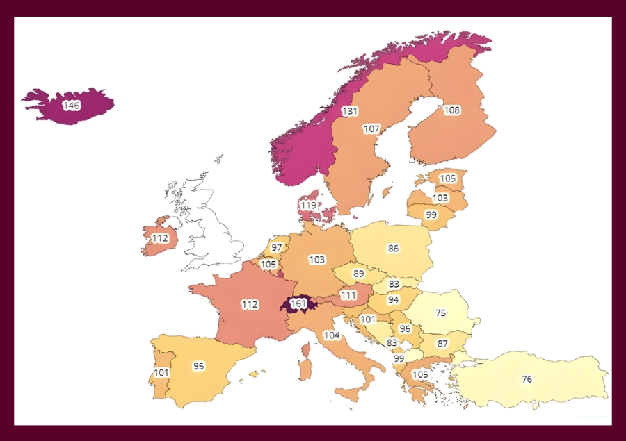Mapa prikazuje evropske zemlje po cenama hrane: Severna Makedonija ubedljivo najjeftinija, a evo gde je Srbija