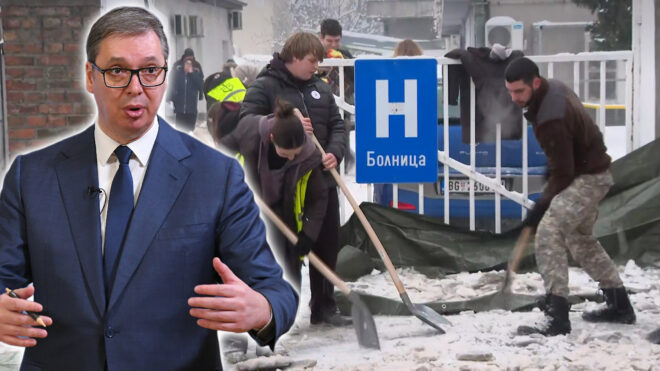Vučić preti, studenti čiste sneg